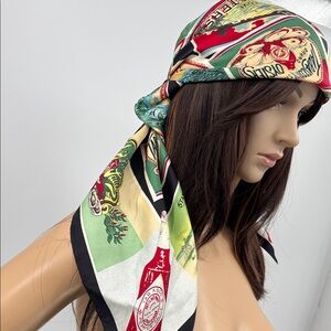 Vintage Y2K Tabasco Hot Sauce Silk Novelty Print Hair Wrap Bandeau Top Scarf